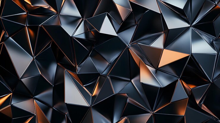 Abstracto Patrón geométrico oscuro y brillante con triángulos metálicos