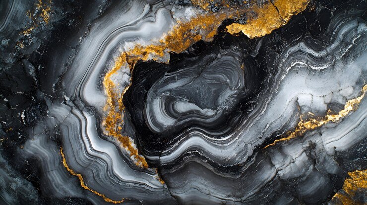 Abstracto Patrón giratorio de gris negro y oro