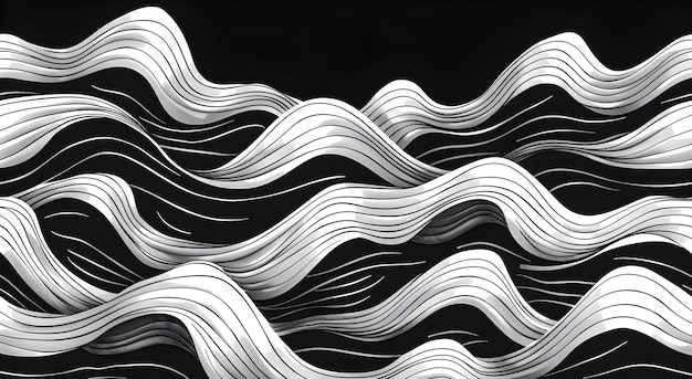 Abstracto patrón ondulado en blanco y negro dibujado a mano sin costuras