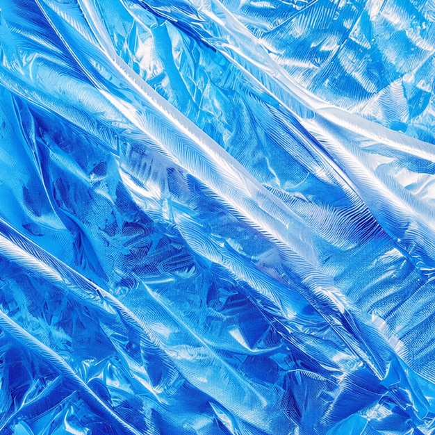 Foto abstracto película de plástico arrugada textura fondo de bolsa de basura azul