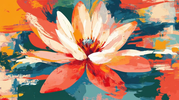 Abstracto Pintura floral colorida de una flor de loto