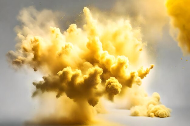 Abstracto pó espalhado fundo Explosão de pó amarelo em fundo branco