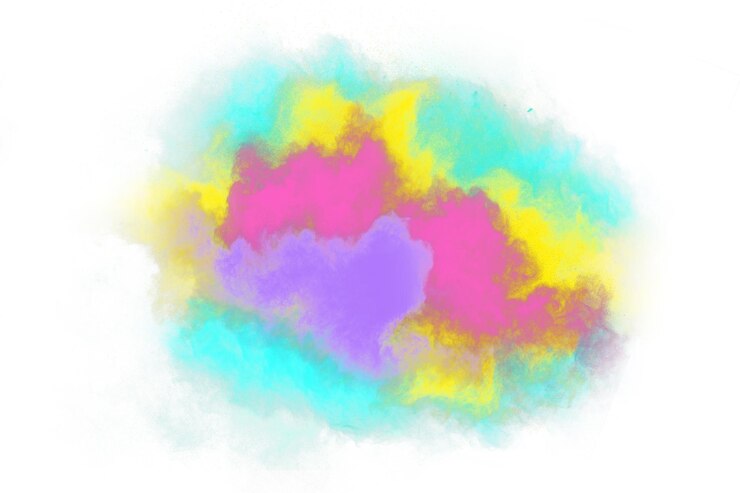 Foto abstracto de polvo salpicado de fondo explosión de polvo de colores en fondo blanco nube de color c