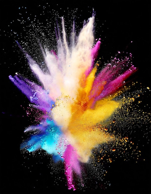 Abstracto de polvo salpicado de fondo Explosión de polvo de colores sobre fondo blanco