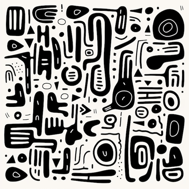 Foto abstracto poster de doodle en blanco y negro con patrones orgánicos