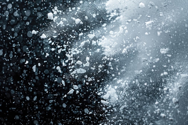 Foto abstracto salpicos de chuva e neve sobreposição congelar o movimento de partículas brancas em fundo preto