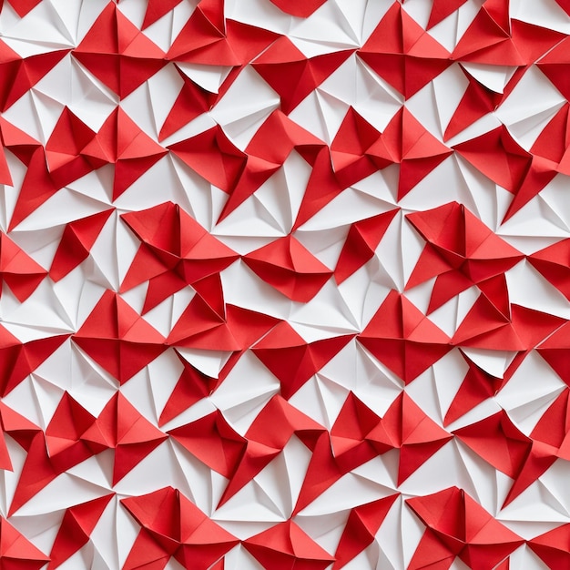 Abstracto sem costura padrão de origami de papel vermelho e branco brilhante