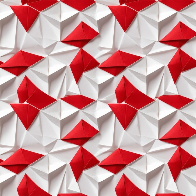 Abstracto sem costura padrão de origami de papel vermelho e branco brilhante