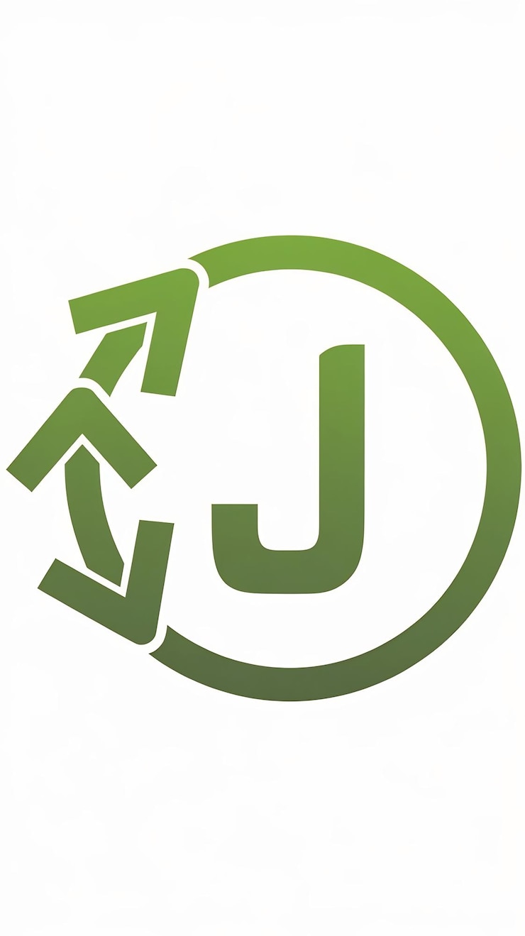 Foto abstracto símbolo de ecología de círculo verde icona orgánica limpia letra j diseño vectorial de signo de logotipo