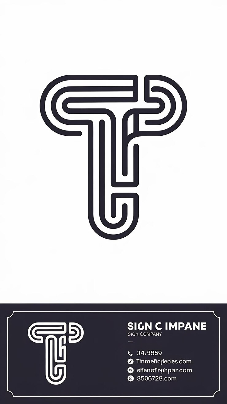 Foto abstracto t logotipo signo icónico símbolo lineal de la compañía con tarjeta de visita de la marca