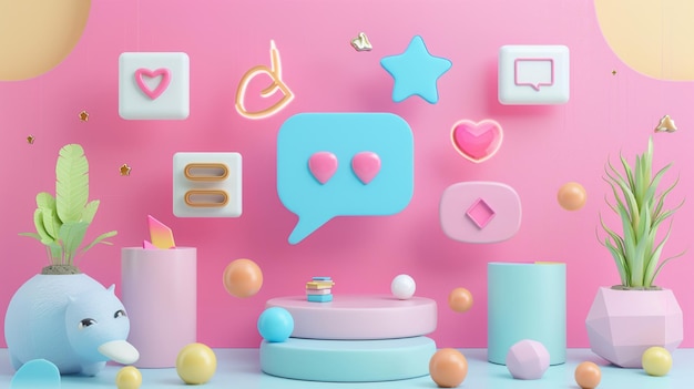 Abstracto de tecnología de redes sociales diseño de banner renderización 3D