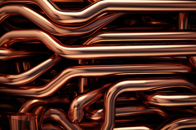 Foto abstracto tuberías de cobre de fontanería textura artística con espacio de copia vacío