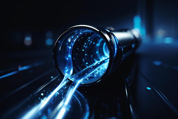 Abstracto tubo de luz azul velocidad de zoom en tecnología de fondo negro