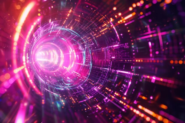 Abstracto Túnel de neón con luces brillantes