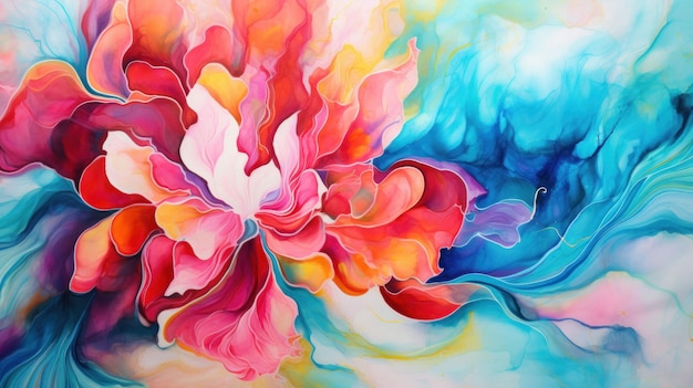 Abstracto Wtercolor psicodélico Textura de las flores Boho en tonos vibrantes