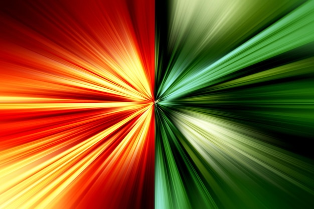 Foto abstracto zoom radial superfície desfocada em tons verde vermelho e amarelo fundo bicolor