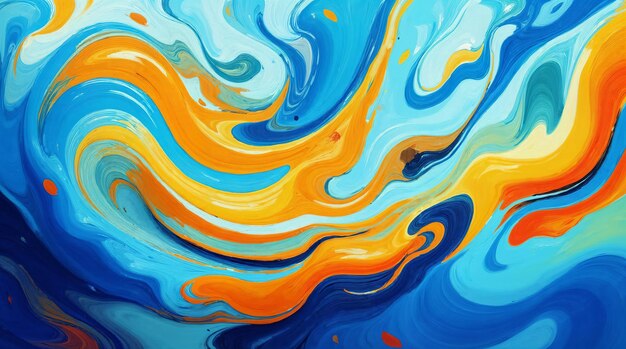Abstractos remolinos de azul, naranja y amarillo