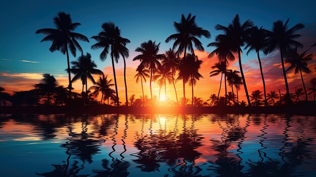 Abstracts mit den Silhouetten von Palmen, die tropische Sommerorte symbolisieren