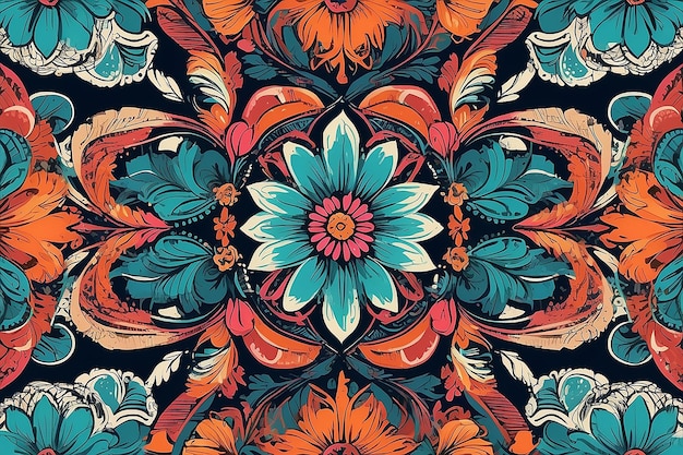 Abstrakt Blumen nahtloses Muster Traditionelle Blumen Tapeten Illustration Digitaler Druck Vektor Schöne Hintergrund Ethnisch