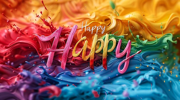 Foto abstrakt farbenfroher, glücklicher holi-hintergrundillustration des festes der farben mit regenbogenfarbenpulver auf holi-text