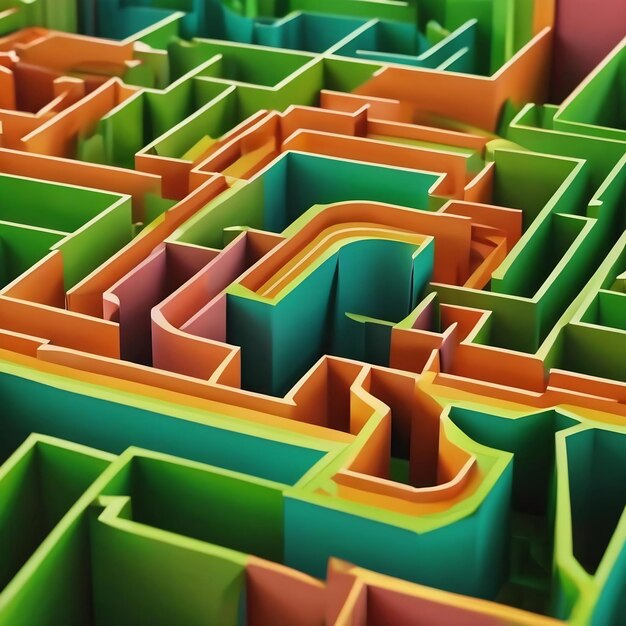 Abstrakt gefaltetes Papier-Effekt leuchtend farbenfrohes grünes Hintergrundlabyrinth aus Papier 3D-Rendering