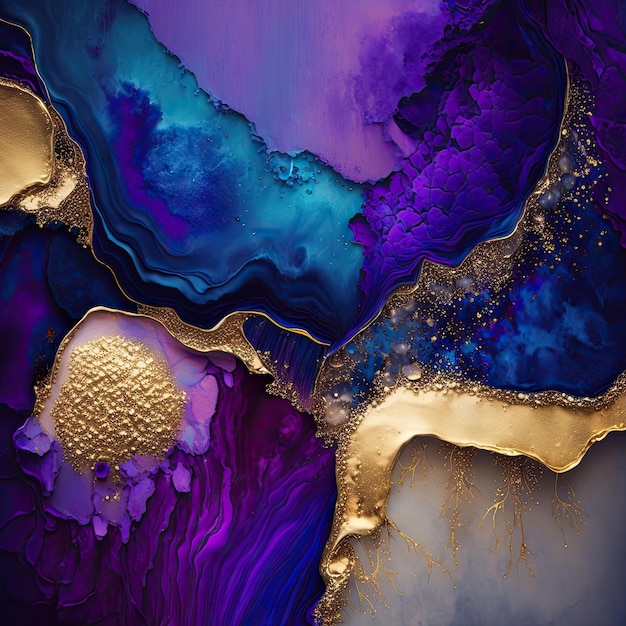 Abstrakt gemalter blauer violetter und goldener Glitzerfarbhintergrund Illustration AI Generative