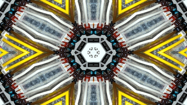 Foto abstrakt kabel elektrische drähte symmetrisches muster ornamental dekoratives kaleidoskop bewegung geometrischer kreis und sternformen
