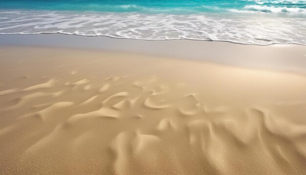 Abstrakt konzentrierter Hintergrund Tropischer Sommerstrand mit goldenem Sand, türkisfarbenem Ozean und blauem Himmel