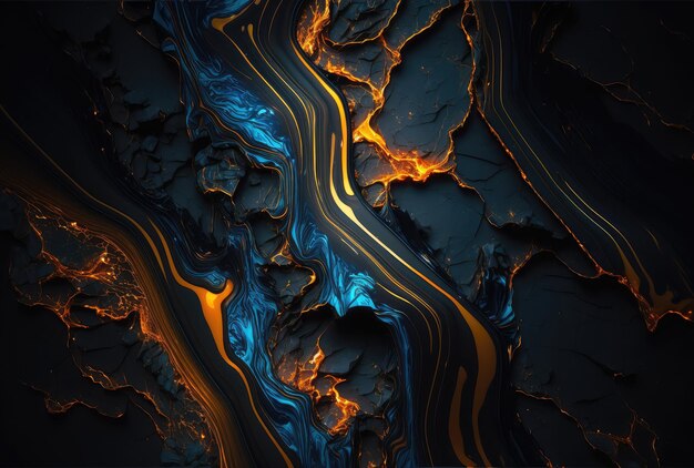 Abstrakt schwarz blau orange Grunge Marmor Textur Hintergrund Generative AI