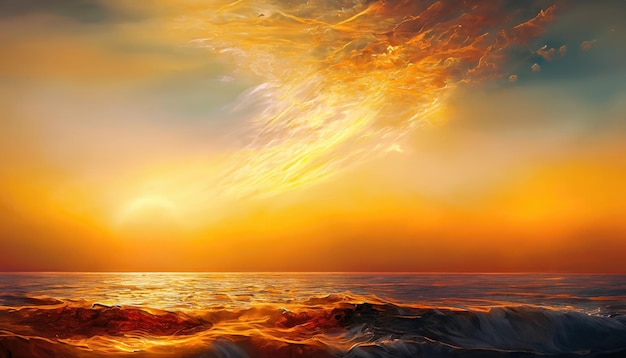 Abstrakt verschwommener gelber und orangefarbener Hintergrund des Sonnenaufgangs im Meer
