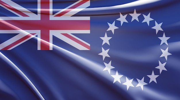 abstrakte 3D-Darstellung der Flagge der Cookinseln auf gewelltem Stoff