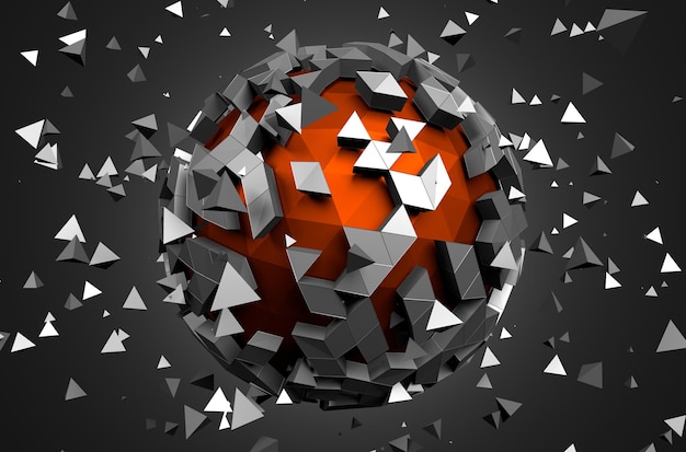 Abstrakte 3D-Darstellung der Low-Poly-Kugel mit chaotischer Struktur Scifi-Hintergrund