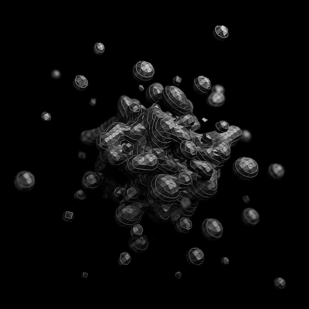 Abstrakte 3D-Darstellung eines chaotischen Low-Poly-Flüssigkeitshintergrunds mit dynamischem polygonalem Flüssigkeitsspritzer Designelement