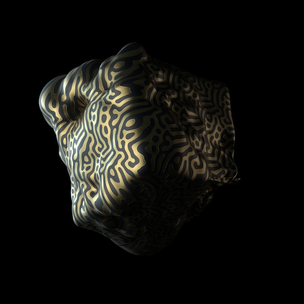 Foto abstrakte 3d-darstellung von deformierter geometrie. goldenes muster. modernes element. würfelform.