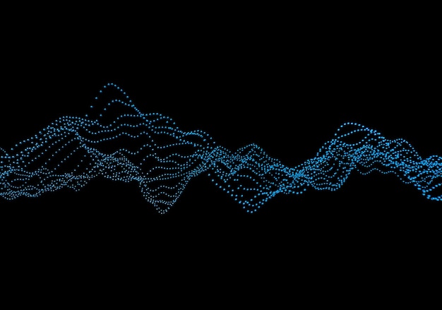 Abstrakte 3D-Darstellung von Wellen mit Partikeln auf schwarzem Hintergrund Futuristischer Hintergrund mit Linien aus vielen Low-Poly-Kugeln Design für Poster-Cover-Banner-Plakat