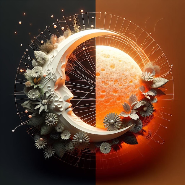 Abstrakte 3D-Form Halb-Sonne-Halb-Mond-Bild-Hintergrund