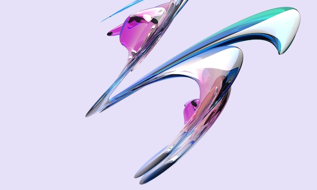 Abstrakte 3D-Glasfigur in blauer und rosa Farbe auf lila Hintergrund