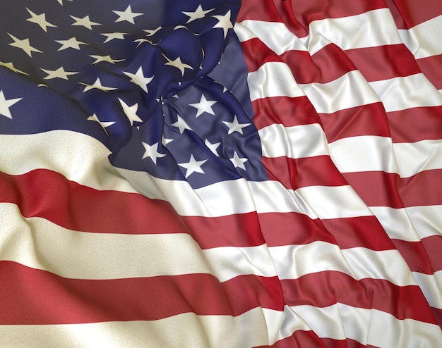 Abstrakte 3D-Illustration der Flagge der Vereinigten Staaten von Amerika auf gewelltem Stoff