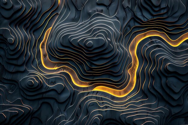 Foto abstrakte 3d-moderne schwarze streifen-schicht mit licht auf dunklem hintergrund
