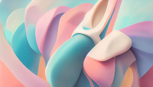 Abstrakte 3D-Render-Ballerina mit kurvigen Extrusionen in lebendigen Pastellfarben