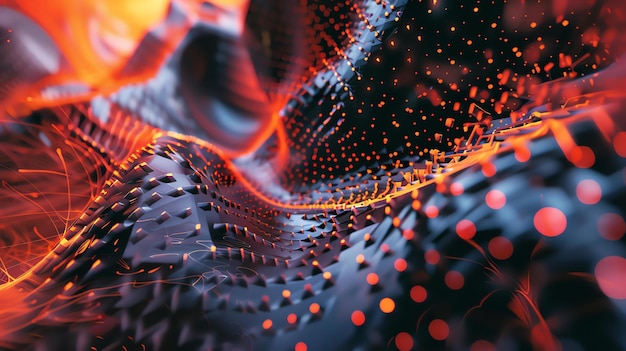 Abstrakte 3D-Rendering einer leuchtenden organischen Form Die orange-blauen und schwarzen Farben erzeugen ein Gefühl von Tiefe und Geheimnis