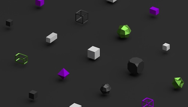 Abstrakte 3D-Rendering von geometrischen Formen. Computererzeugter minimalistischer Hintergrund mit Würfeln. Modernes Design für Poster, Cover, Branding, Banner, Plakat