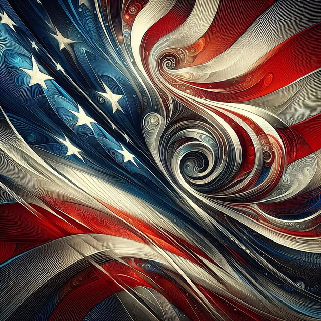 Abstrakte amerikanische Flagge Hintergrund wirbelnde Muster dynamische Formen Rahmen feierliches Denkmal