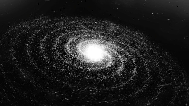 Abstrakte Animation der Spiralgalaxienrotation im Weltraum mit Milliarden von Sternen auf schwarzem Hintergrund