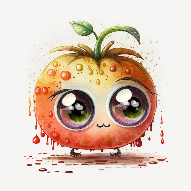 Abstrakte Aquarell-Obst- und -Gemüse-nette Kawaii große Augen bunt