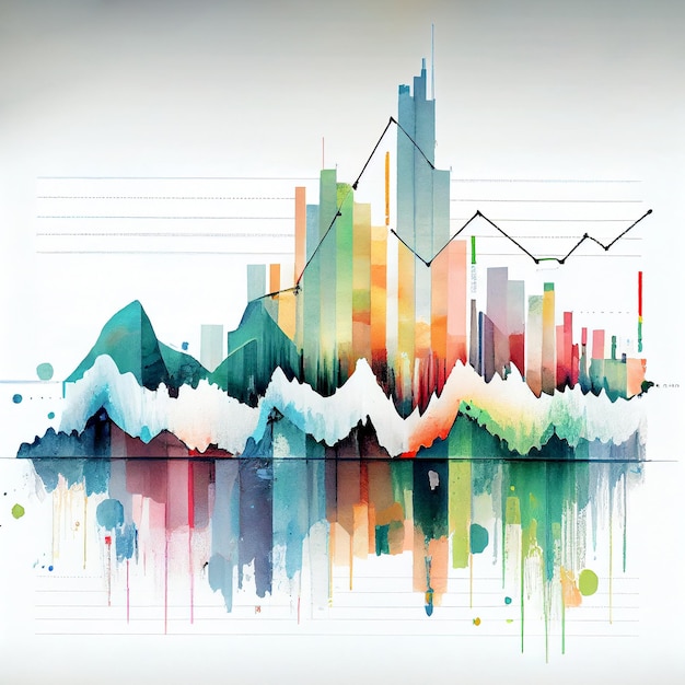 Abstrakte Aquarellgrafik-Visualisierung der wirtschaftlichen Zustandsdaten und der Finanzmarktkonz