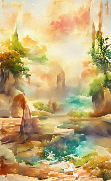 Abstrakte Aquarellhintergrundlandschaft der Illustration der hellen Farben