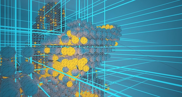 Abstrakte Architekturzeichnung, weißes Interieur aus einer Reihe mit Farbverlauf-Neonbeleuchtung 3D