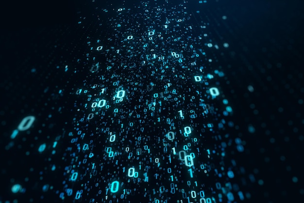 Abstrakte binäre Codierung auf dunklem Hintergrund Matrix und Sicherheitskonzept 3D-Rendering