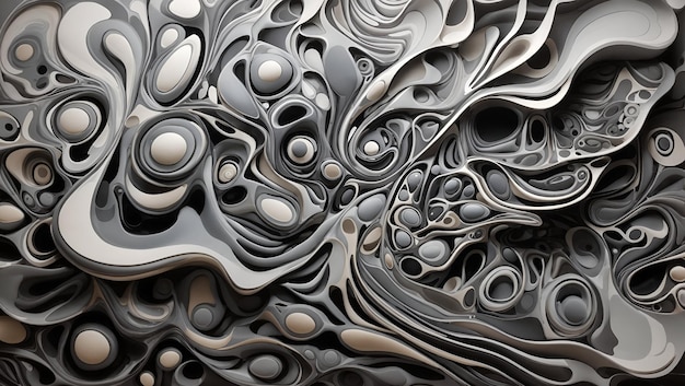 Abstrakte biomorphe Malerei, graue Farbe, 3D-Kunstwerk, Hintergrunddesign-Tapete